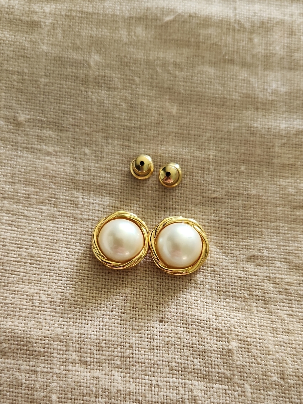 Marvella Vintage Gold and Faux Pearl Nest Dome Stud  Earrings